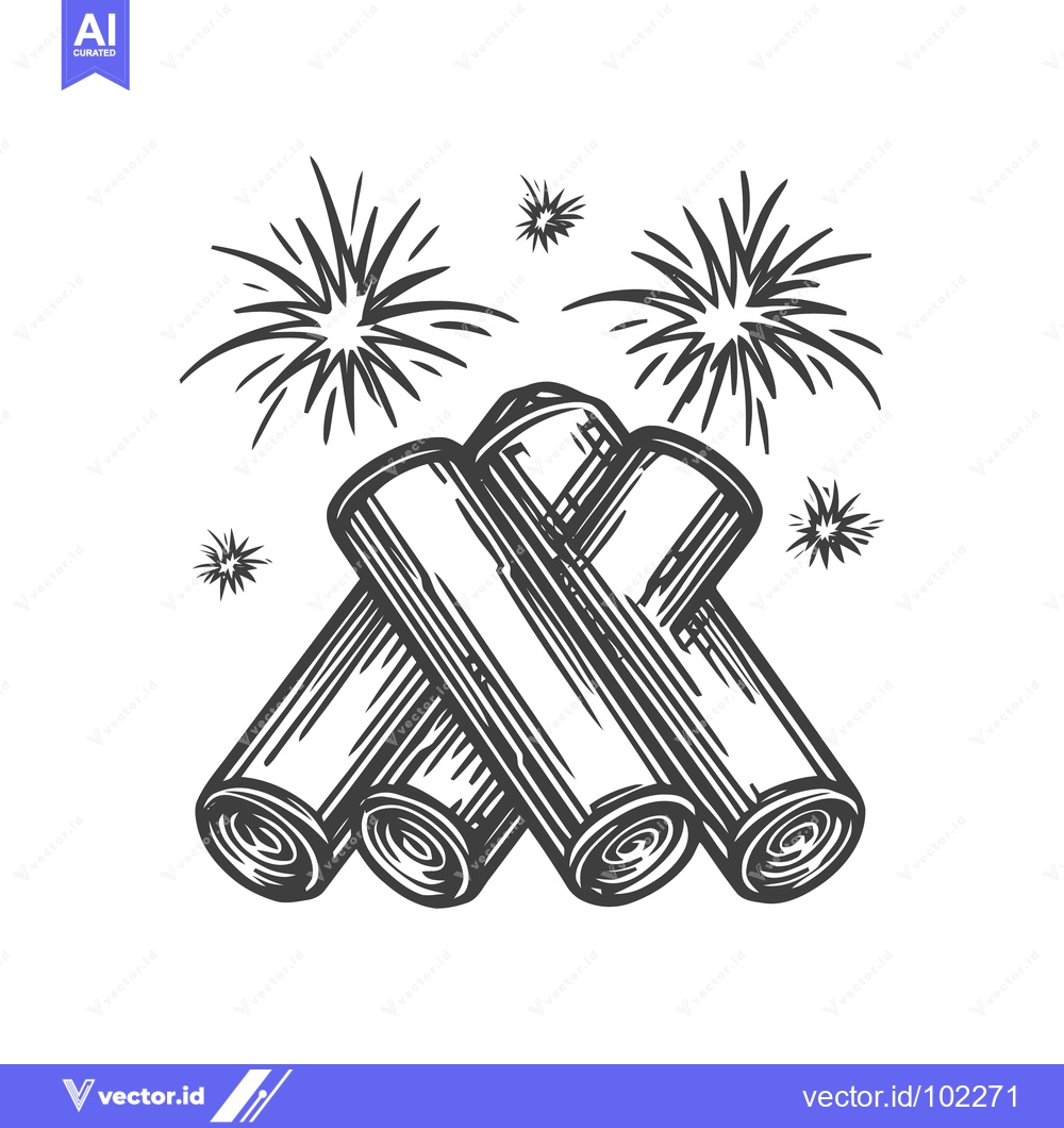 Premium Vector dari Hand-drawn firecrackers in a vintage engraving style with explosive bu