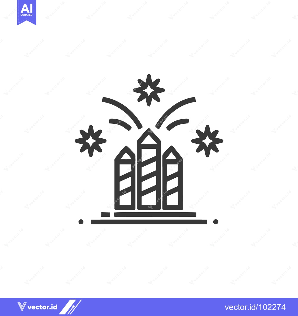 Premium Vector of Minimalist Line Icon of Three Striped Fireworks Bursting into Stars
