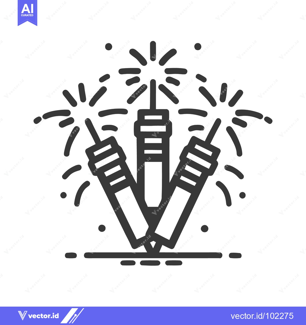 Premium Vector dari A Trio of Bursting Fireworks: A Minimalist Celebration Line Icon