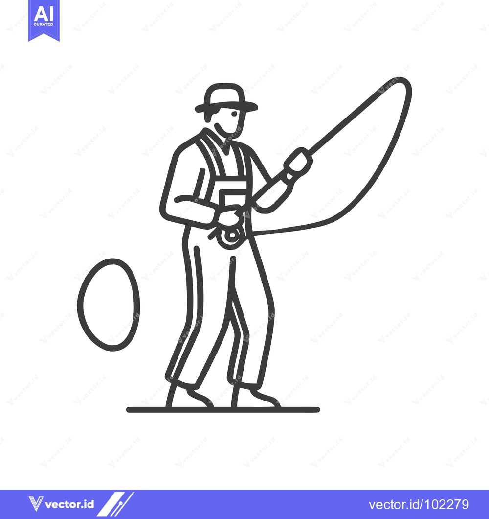 Premium Vector of Minimalist Line Art Icon of an Angler in Waders Casting a Fishing Rod