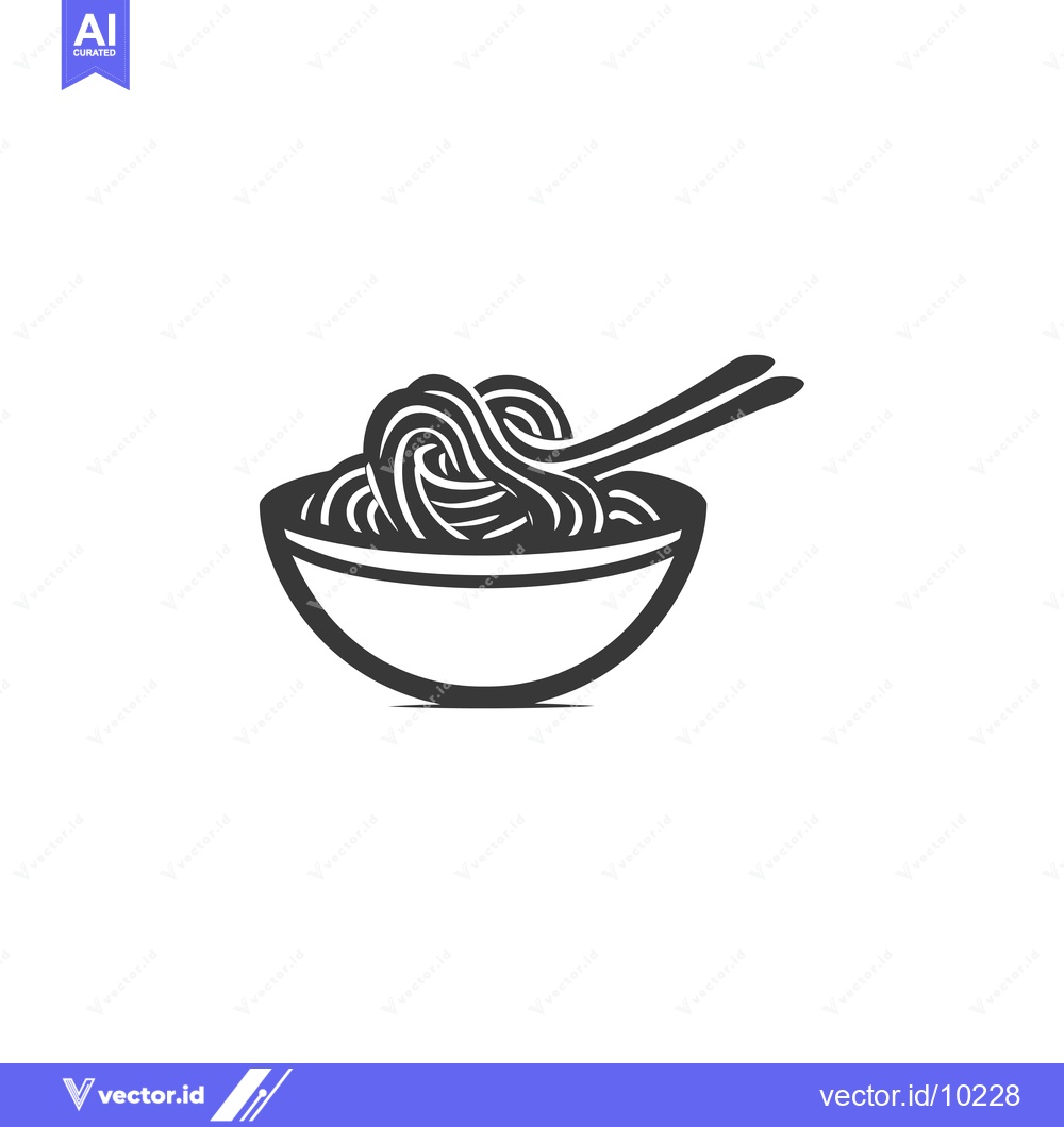 Premium Vector of A black and white illustration of a bowl of noodles and chopsticks