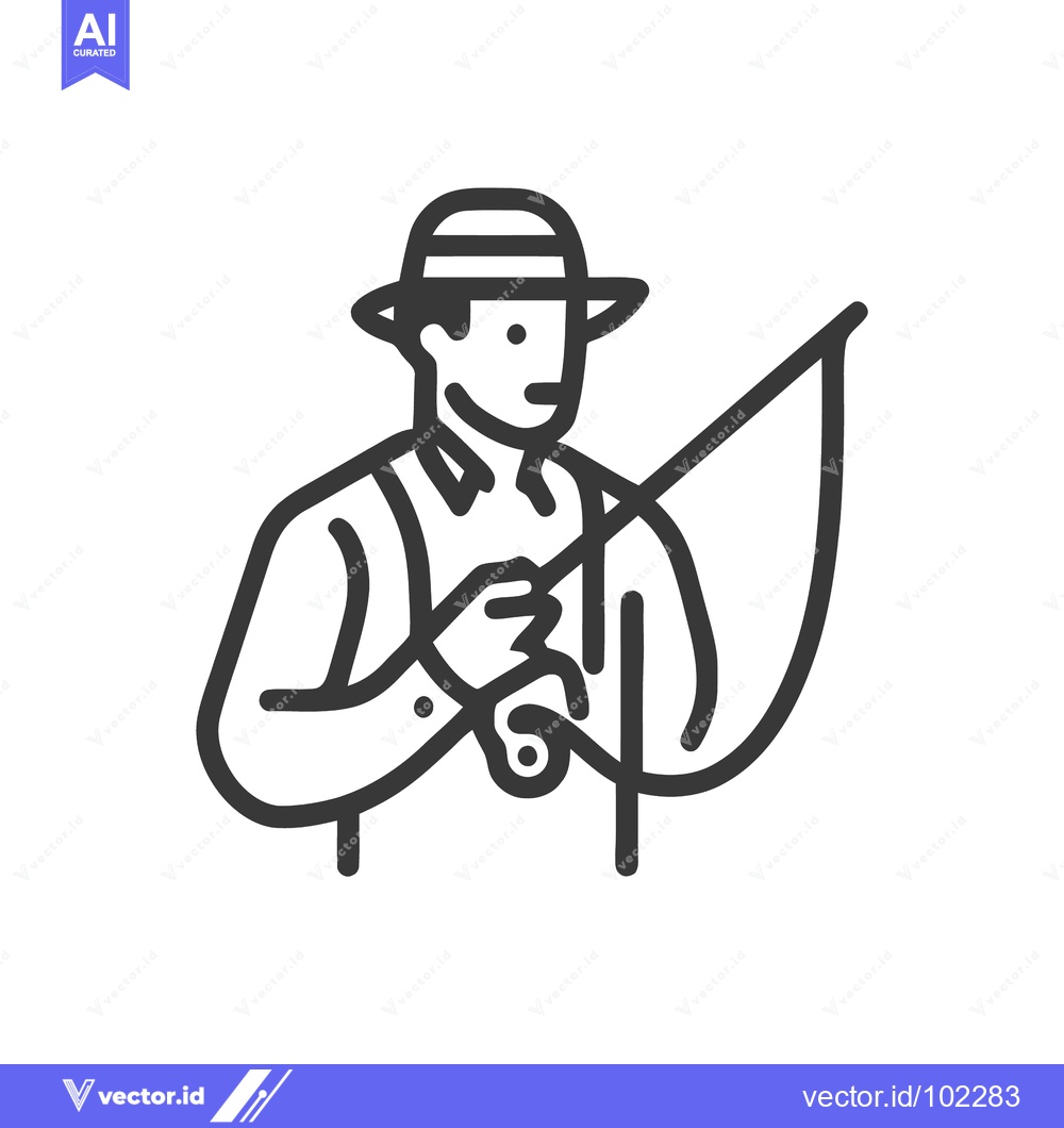 Premium Vector dari Angler in a Hat Holding a Fishing Rod, Bold Monoline Icon