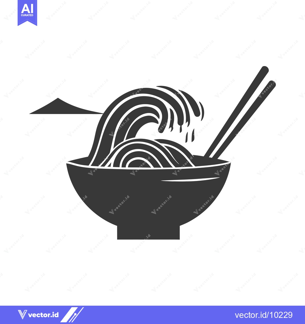 Premium Vector of A black and white illustration of a bowl of noodles with chopsticks an