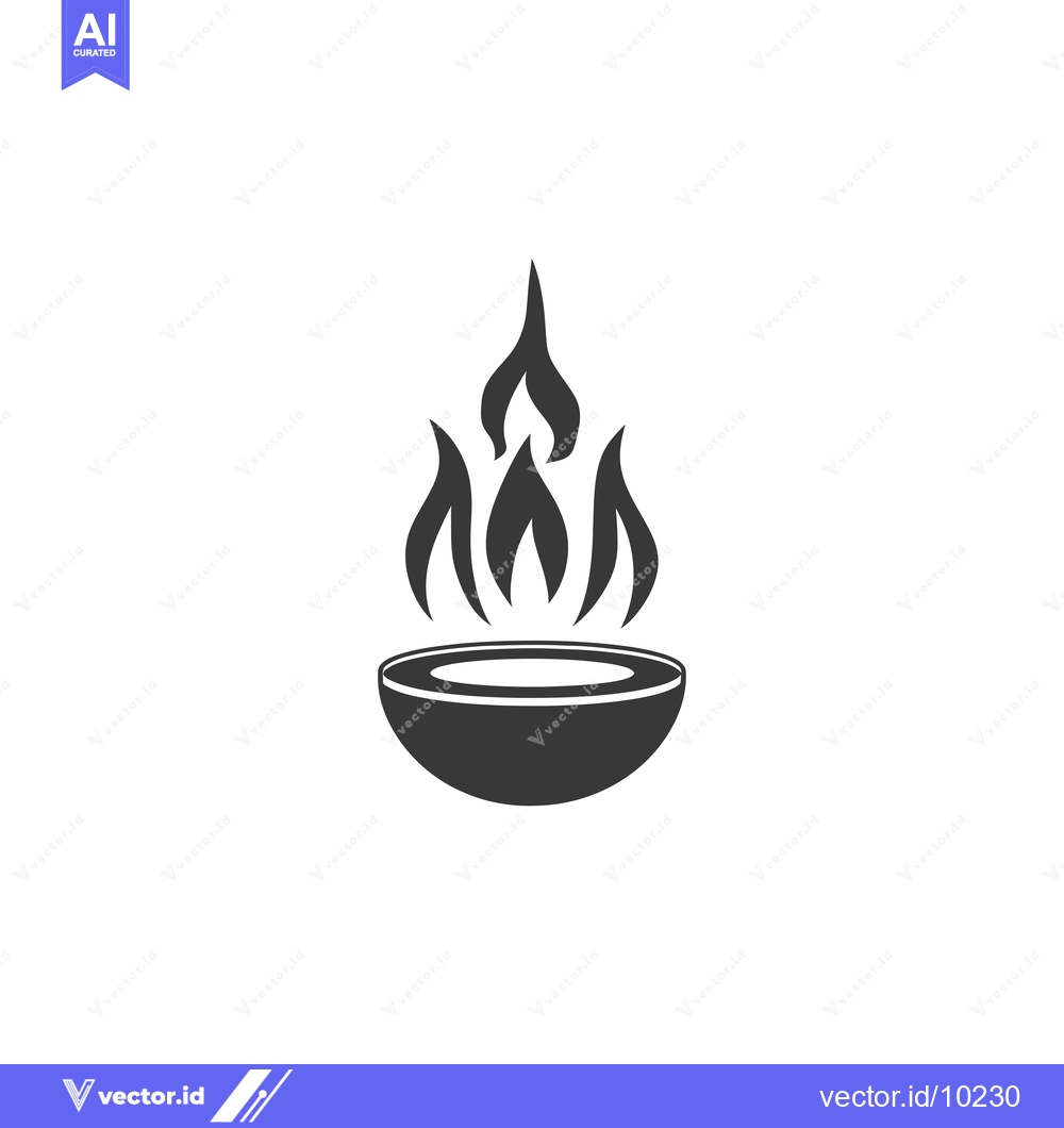 Premium Vector of A black and white illustration of a bowl with flames emanating from it