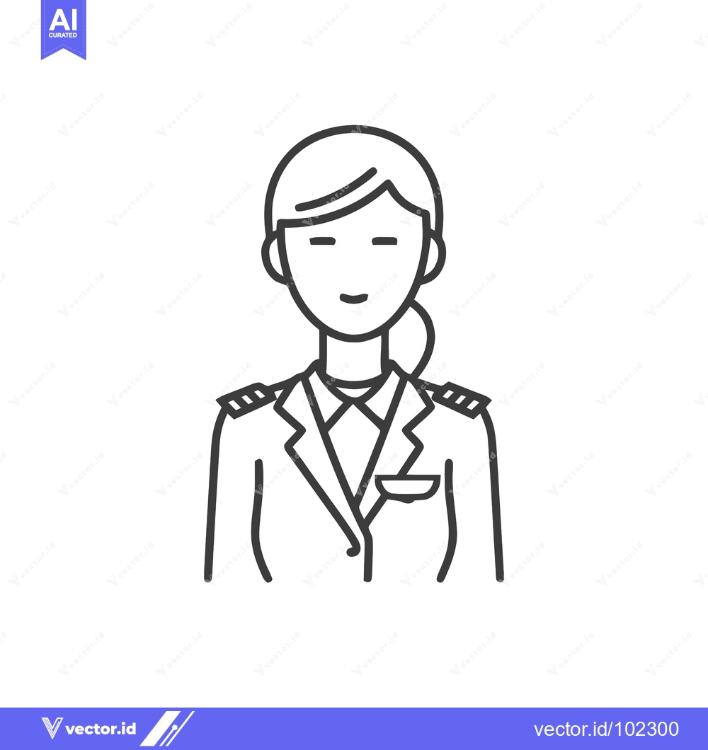 Premium Vector of Serene Female Aviator in Uniform, Elegant Minimalist Line Art Icon