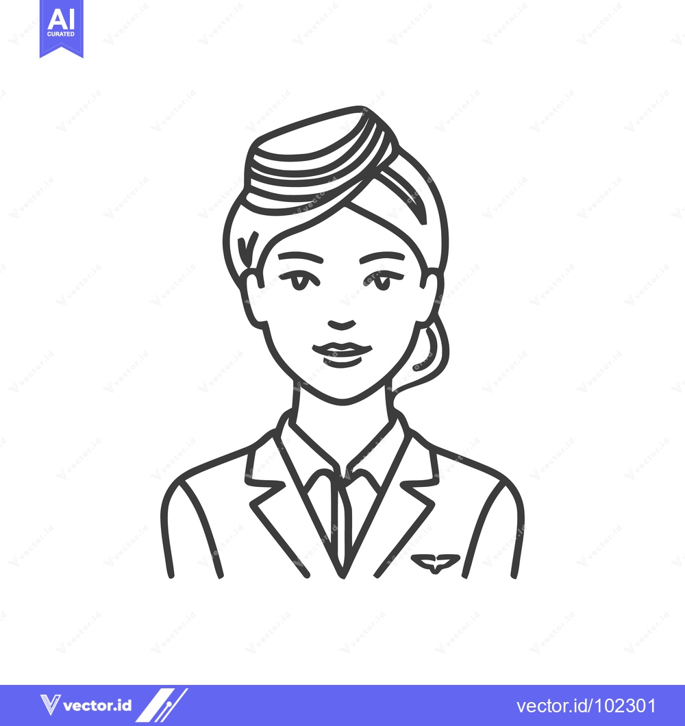 Premium Vector of Elegant Flight Attendant Portrait in a Minimalist Line Art Style