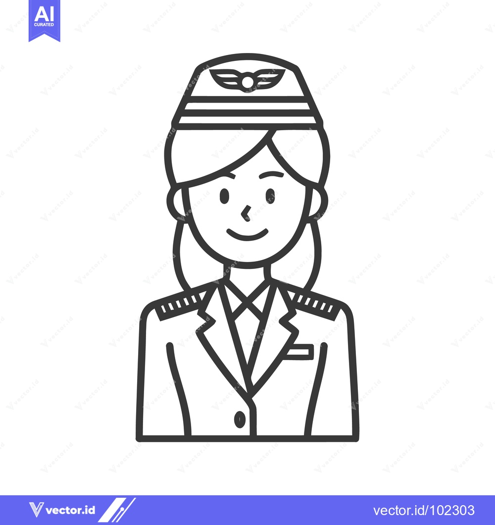 Premium Vector dari Confident Female Aviator in Uniform, a Clean and Simple Line Art Portr
