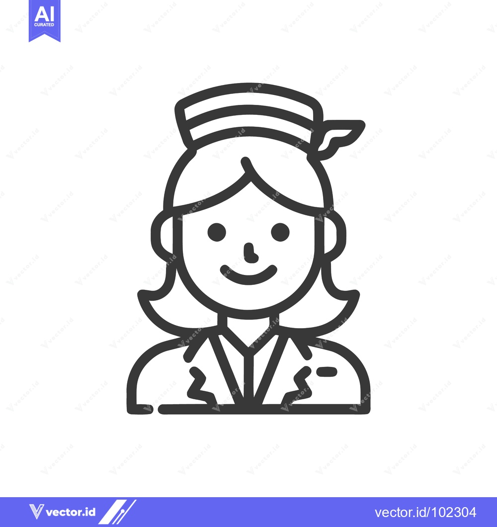 Premium Vector dari Smiling Air Hostess in Uniform, Minimalist Line Art Icon for Aviation