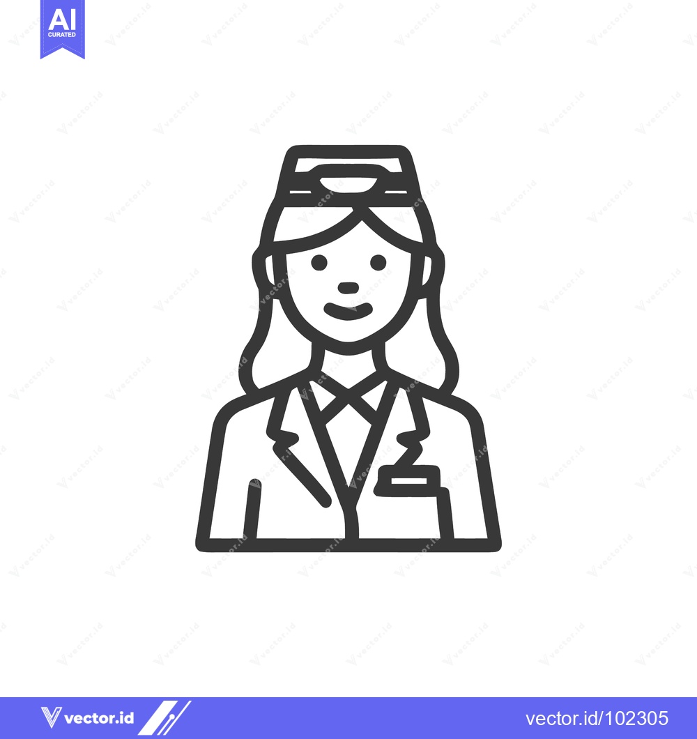 Premium Vector of Smiling Air Hostess in Uniform, a Clean and Modern Line Art Icon