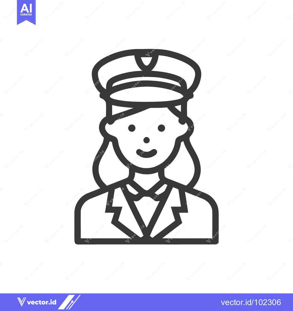 Premium Vector dari Smiling Female Officer Bust Portrait, Minimalist Line Art Icon