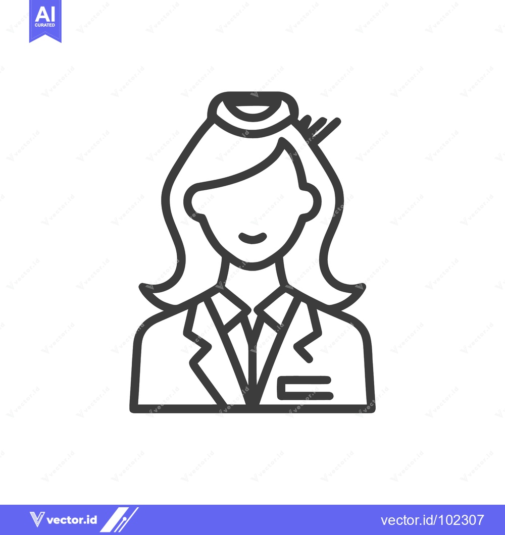 Premium Vector dari Elegant Stewardess Avatar with Uniform and Hat Line Art