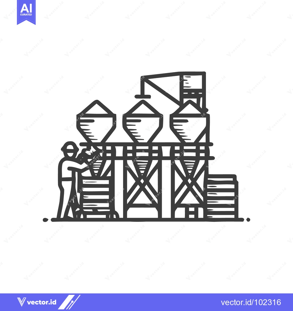 Premium Vector dari Industrial Processing Plant with Three Silos and Worker, Minimalist Li