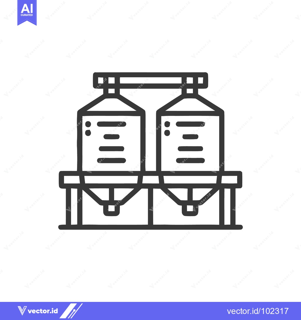 Premium Vector dari Twin Industrial Storage Silos on a Platform, Minimalist Line Art Icon