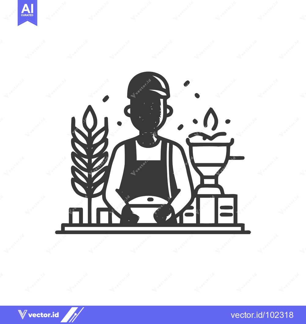 Premium Vector of Rustic Miller's Craft: Textured Monochrome Icon with Wheat and Grinder