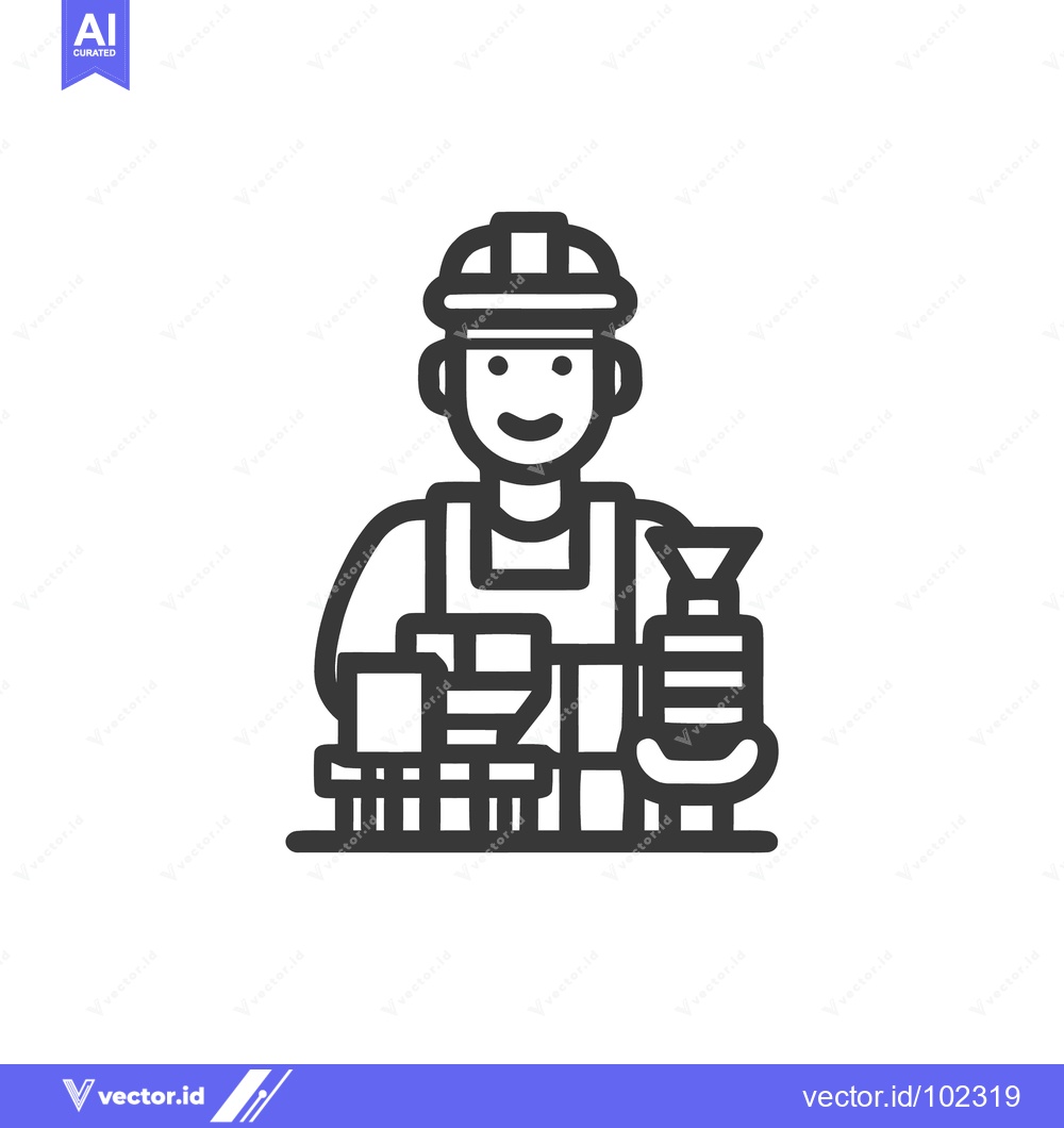Premium Vector of Smiling Industrial Worker with Hard Hat, a Minimalist Monochrome Line