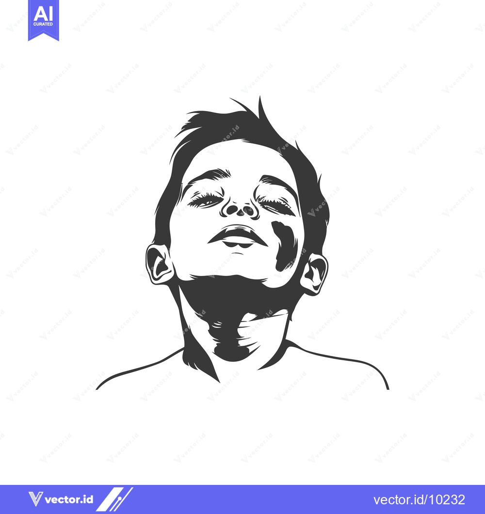 Premium Vector dari A Black and White Illustration of a Boy's Face Looking Up
