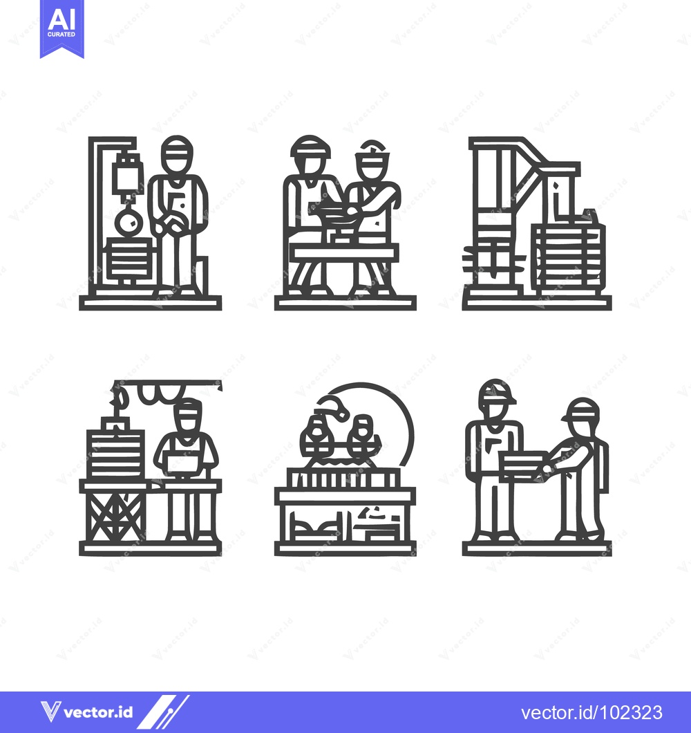 Premium Vector dari Industrial Production Line Icons: A Minimalist Set of Factory Workers