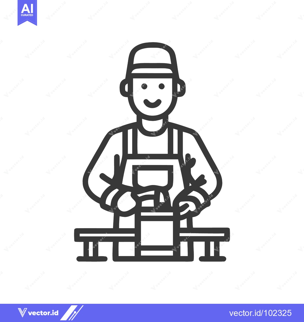 Premium Vector dari Smiling Chef Icon Preparing Food or Drink at Counter, Minimalist Line