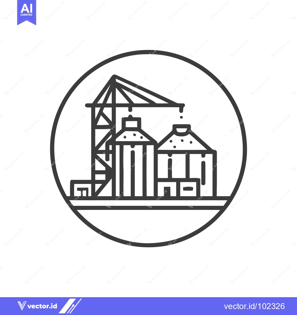 Premium Vector dari Circular Line Art Icon of an Industrial Crane Loading Agricultural Sil