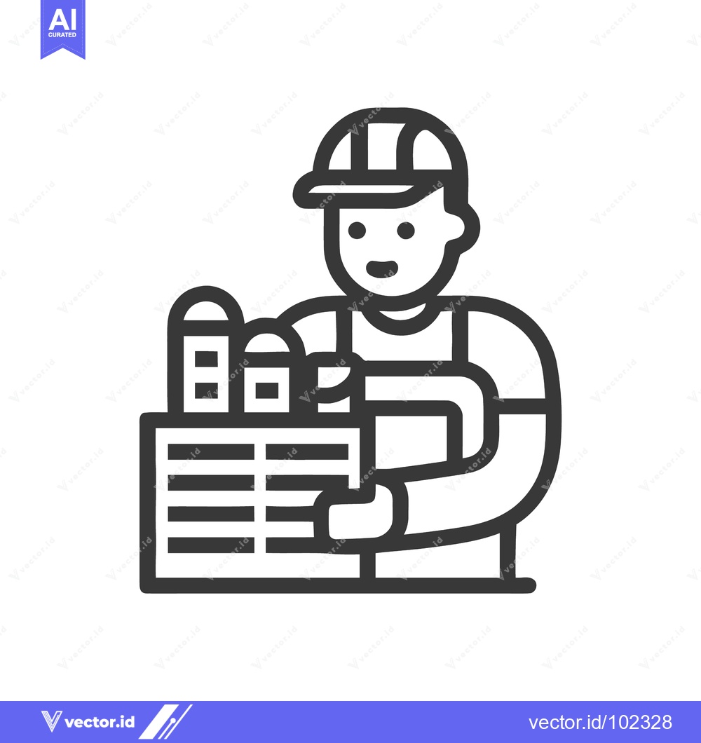 Premium Vector of Monochrome Line Icon of a Delivery Worker Carrying a Crate of Bottles