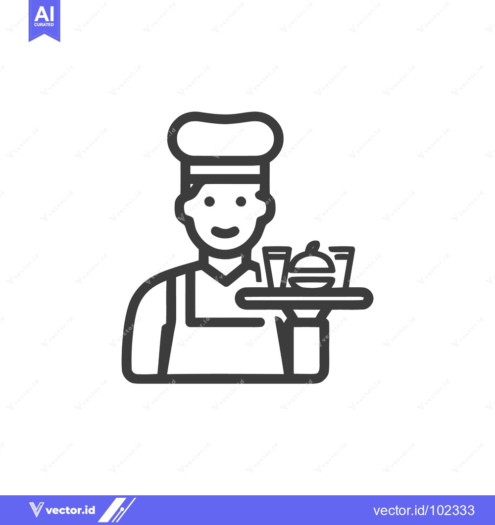 Premium Vector of Smiling Chef with Burger Meal Tray, Professional Food Service Line Ico