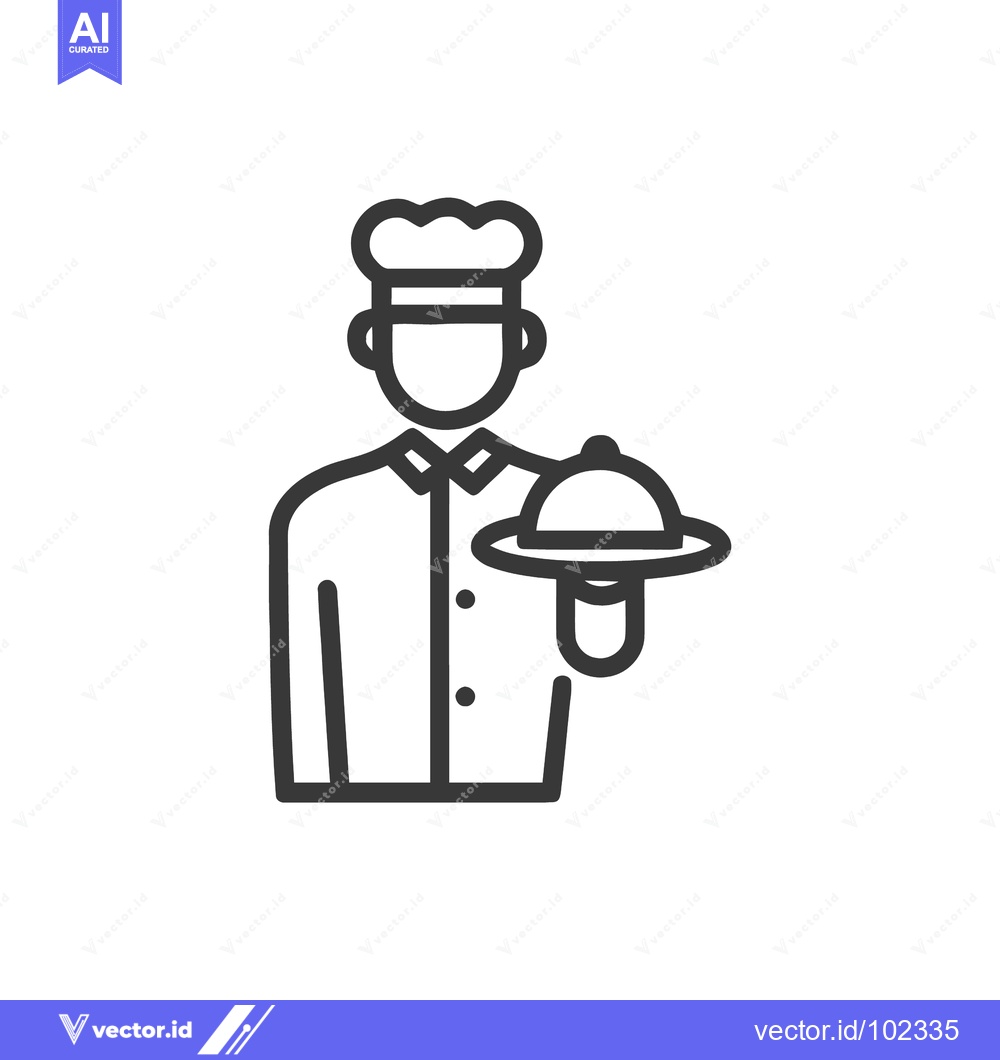 Premium Vector dari Chef in Uniform Presenting a Meal Under a Cloche Line Icon