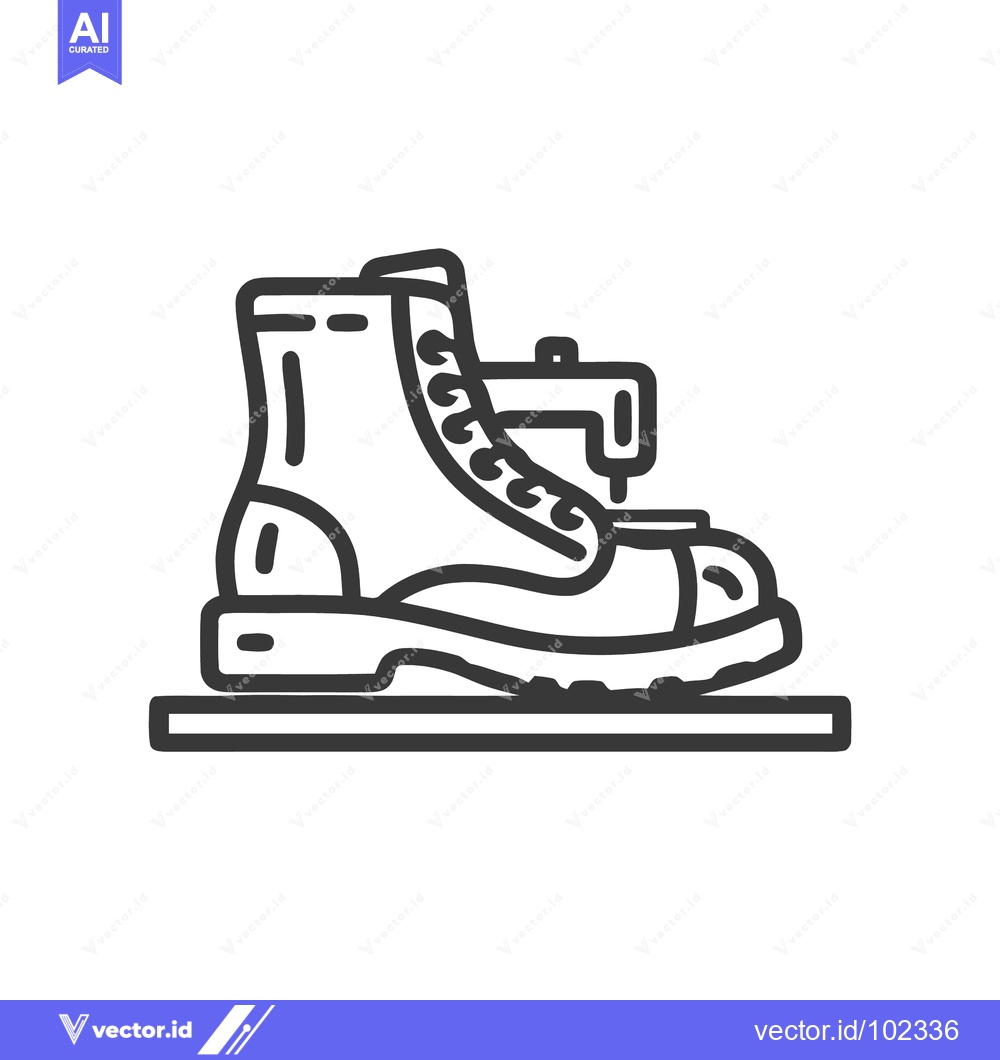 Premium Vector of Minimalist line icon of a sewing machine stitching a sturdy work boot.