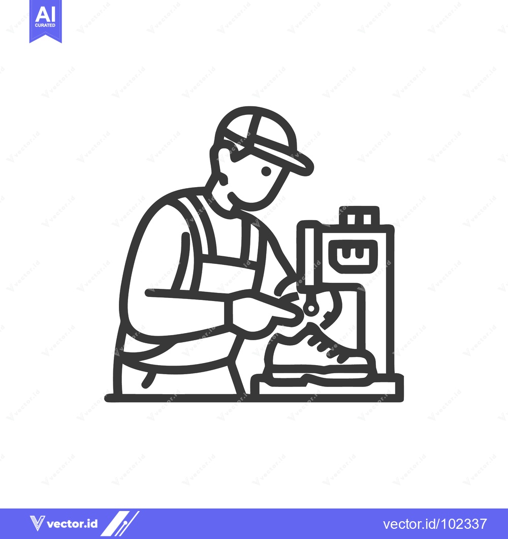 Premium Vector dari Focused Shoemaker Using a Machine: Minimalist Line Art Icon of a Cobbl