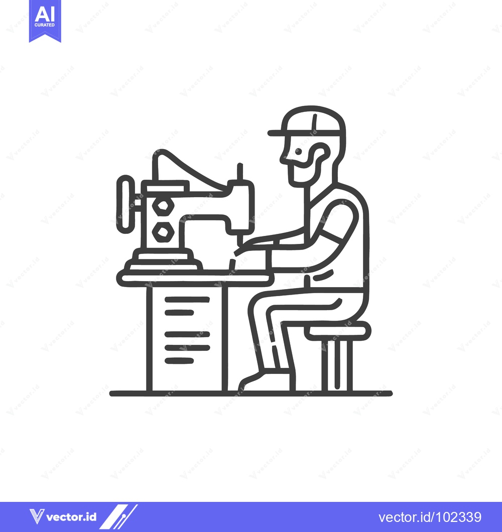 Premium Vector dari Artisan at Work: Clean Line Art Icon of a Tailor at a Sewing Machine
