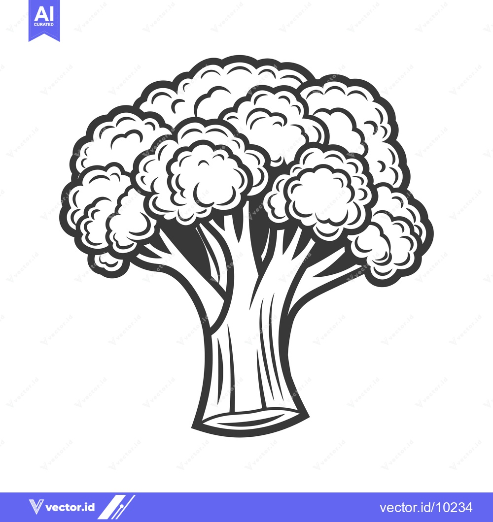 Premium Vector dari A Black and White Illustration of a Broccoli Floret