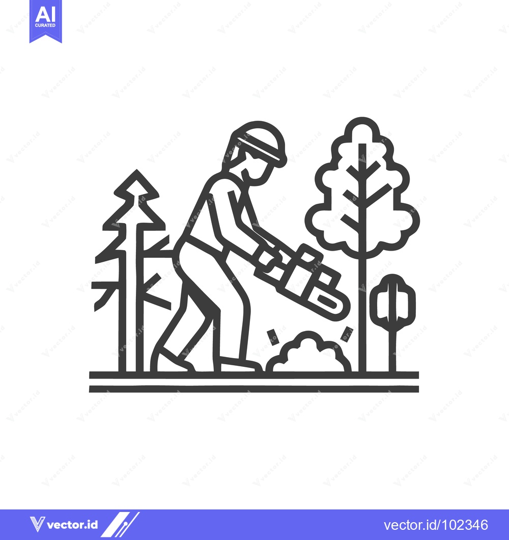 Premium Vector dari Minimalist Line Art of a Lumberjack with a Chainsaw Clearing a Forest