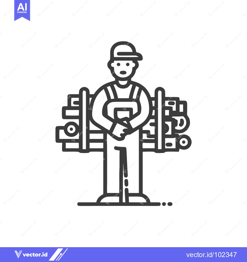Premium Vector dari Industrial Printer in Overalls Operating Machinery, a Minimalist Line