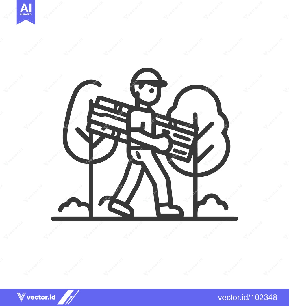Premium Vector of Bold Line Art of a Laborer Carrying Lumber Through a Stylized Park