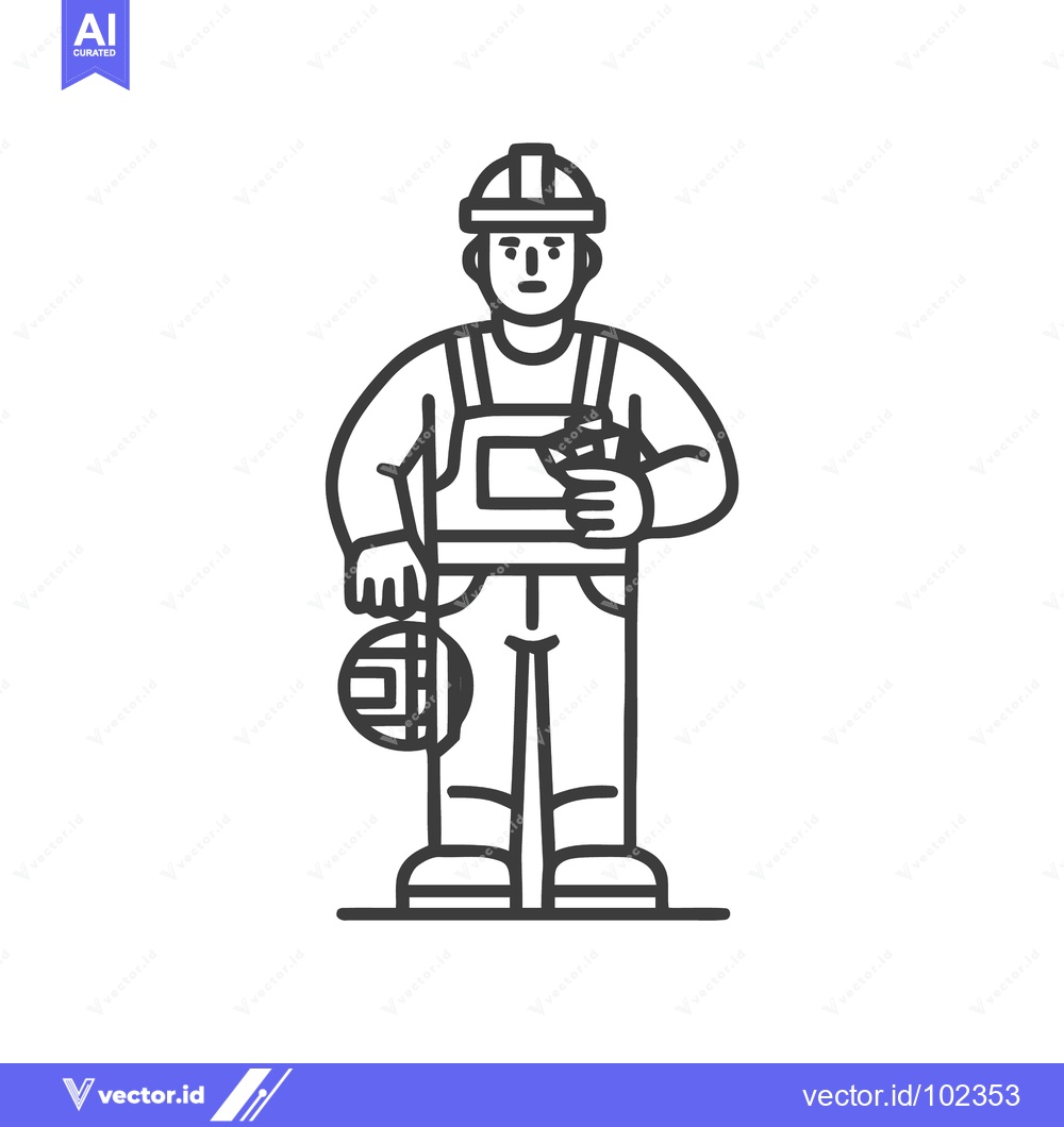 Premium Vector dari Dedicated Construction Worker with Tools, a Bold Monochrome Line Icon