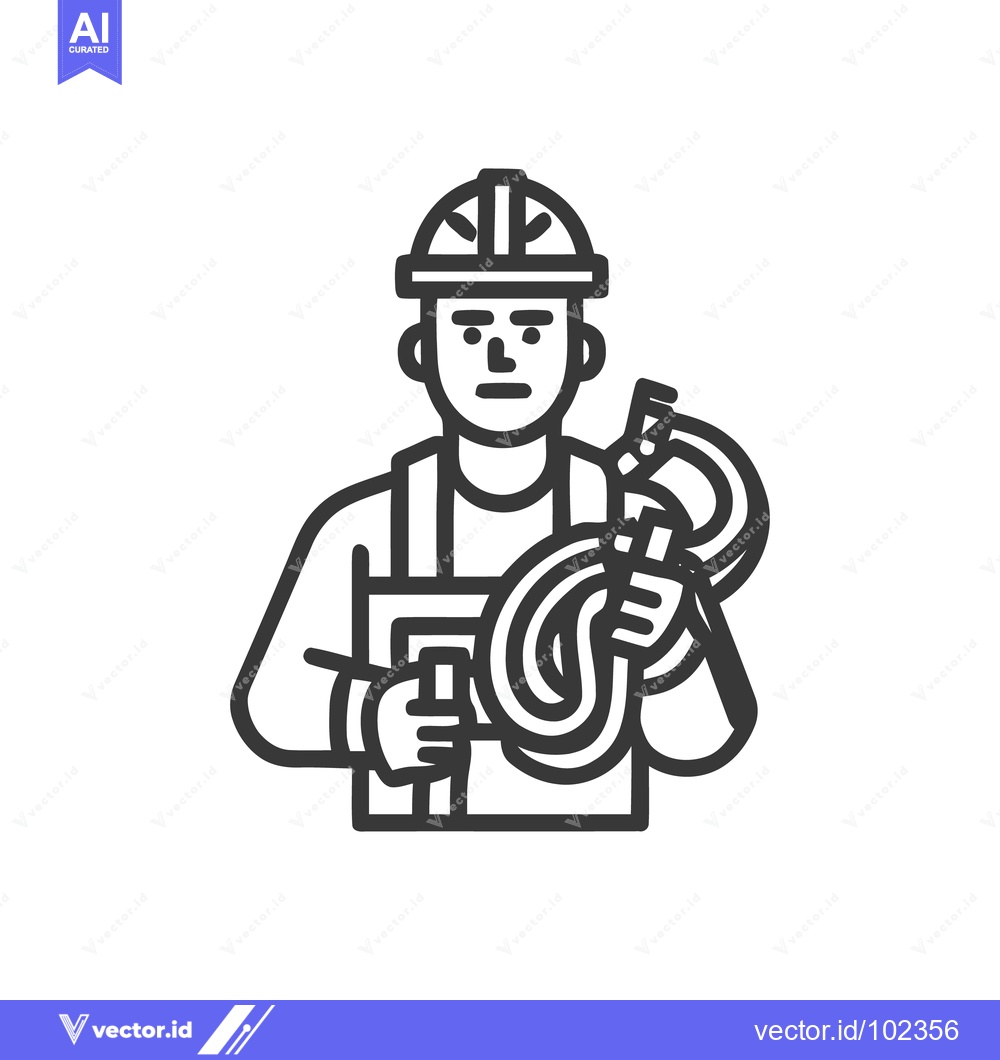 Premium Vector dari Bold Monochrome Line Art of an Industrial Worker Holding a Coiled Hose