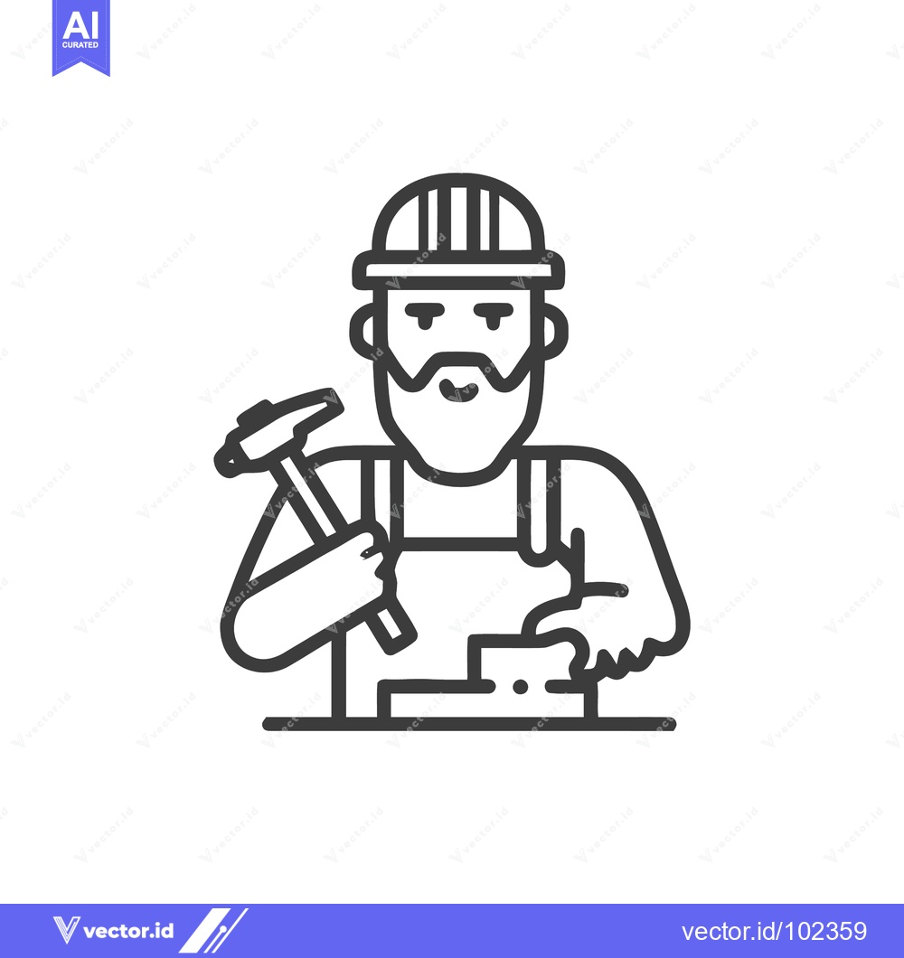 Premium Vector dari Skilled bearded carpenter in a hard hat, a minimalist line art icon fo