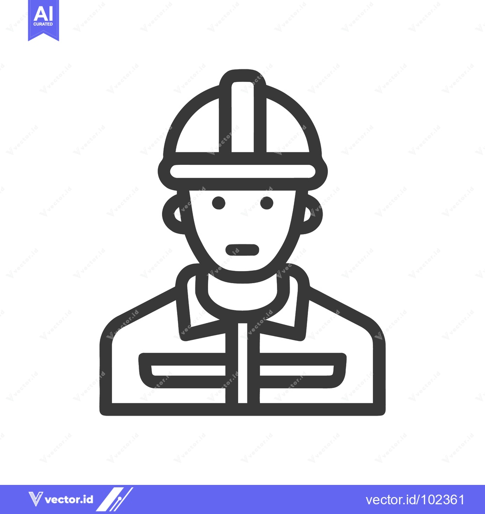 Premium Vector of Industrial Worker with Hard Hat: A Minimalist Outline Vector Icon
