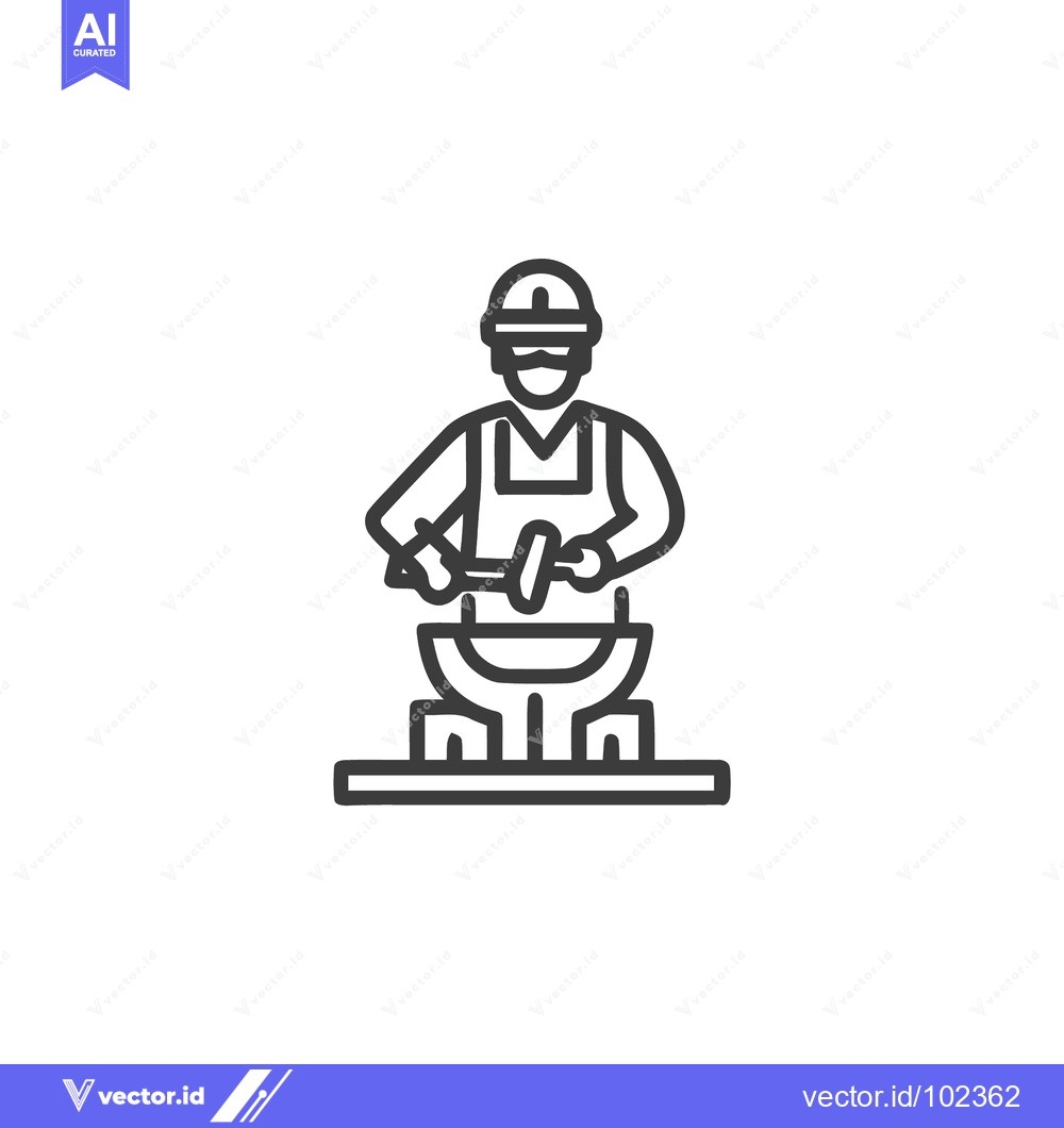 Premium Vector dari Modern Line Art Icon of a Blacksmith Forging Metal on an Anvil