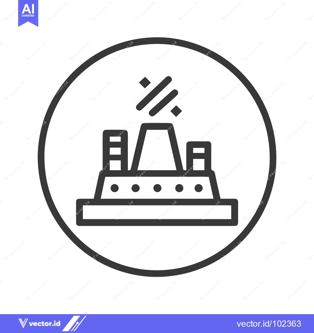 Premium Vector of Minimalist factory icon with a central smokestack, a clean line art sy