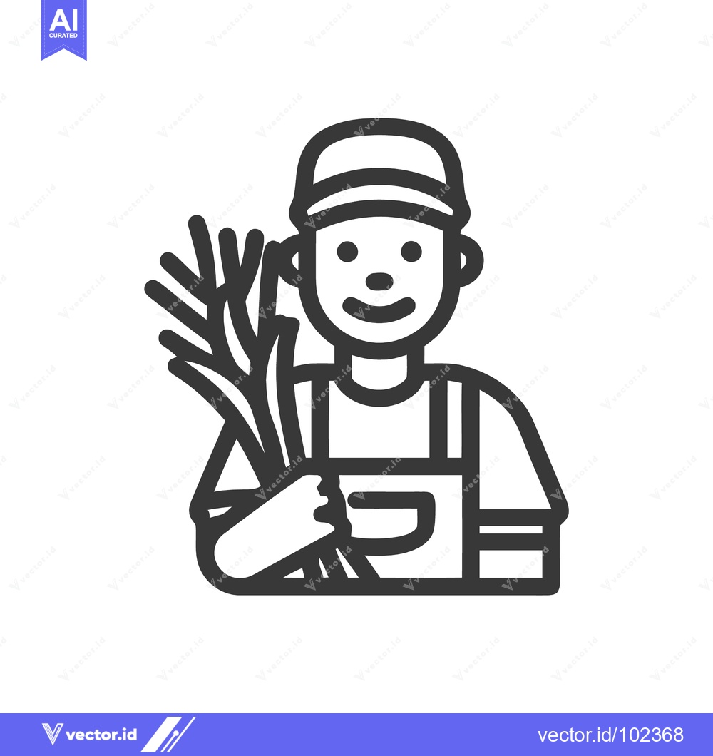 Premium Vector of Minimalist Line Icon of a Happy Farmer with Harvested Grain