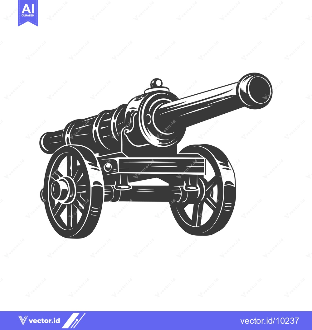 Premium Vector of A Black and White Illustration of a Cannon on Wheels