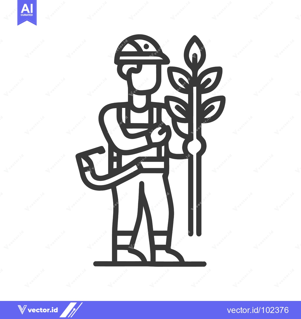 Premium Vector of Guardian of Nature: Worker in Protective Gear Holding a Sapling Line A
