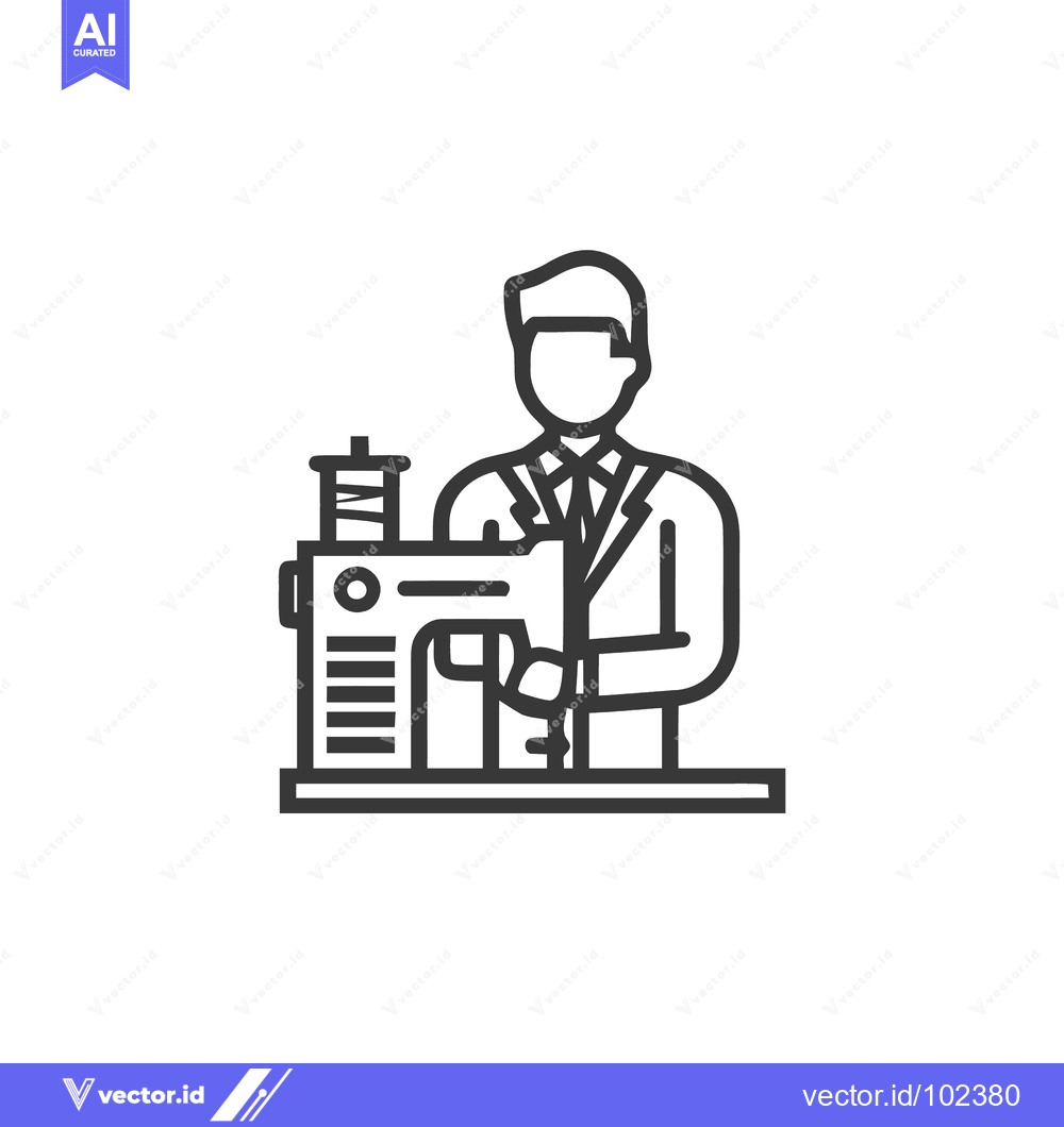 Premium Vector of Stylized Line Art Icon of a Tailor or Seamster Operating a Sewing Mach