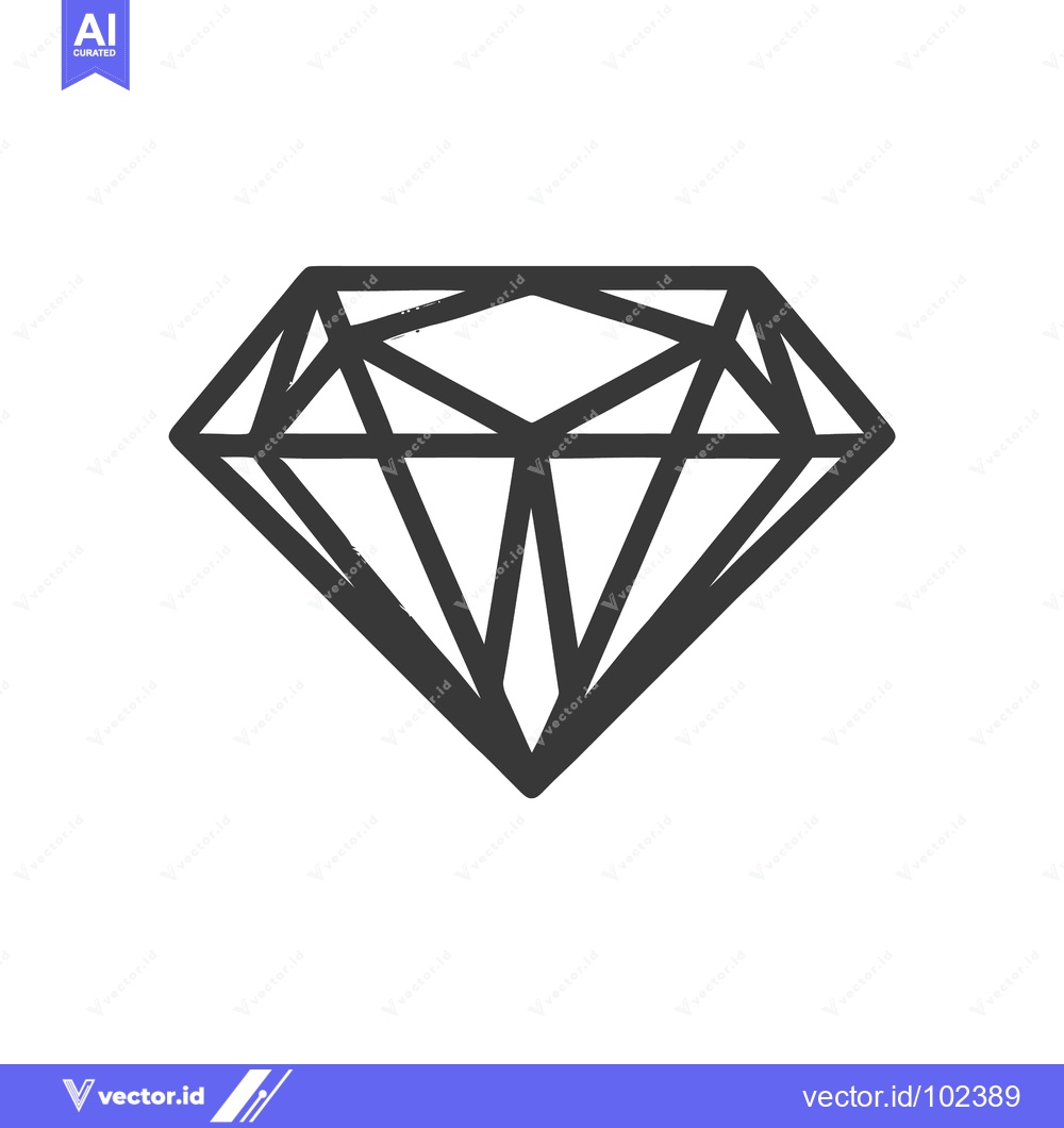 Premium Vector of Clean Black Diamond Outline Icon: Elegant Geometric Gemstone Symbol on