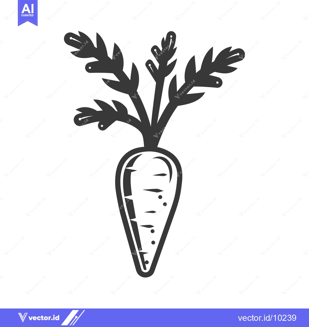 Premium Vector of A black and white illustration of a carrot with leaves