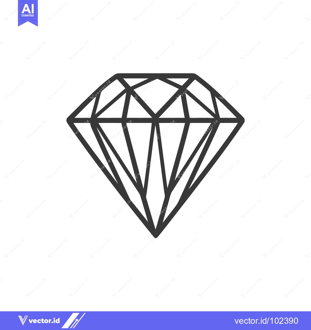 Premium Vector of Clean Geometric Black Outline Diamond Icon, Minimalist Vector Graphic