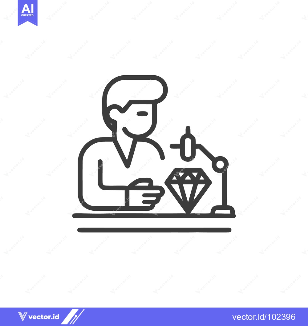 Premium Vector of Artisan Jeweler Inspecting Diamond with Precision Tool Line Icon