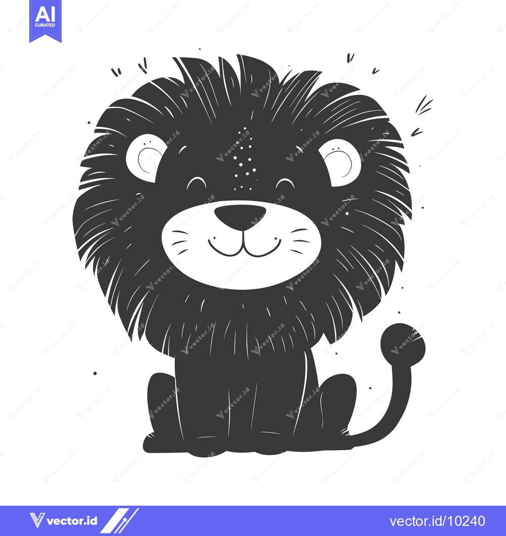 Premium Vector dari A black and white illustration of a cartoon lion with a fluffy mane