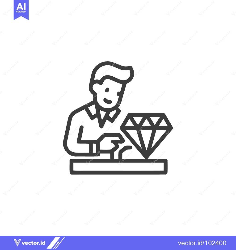 Premium Vector dari Outline Icon of a Smiling Gemologist Examining a Large Diamond