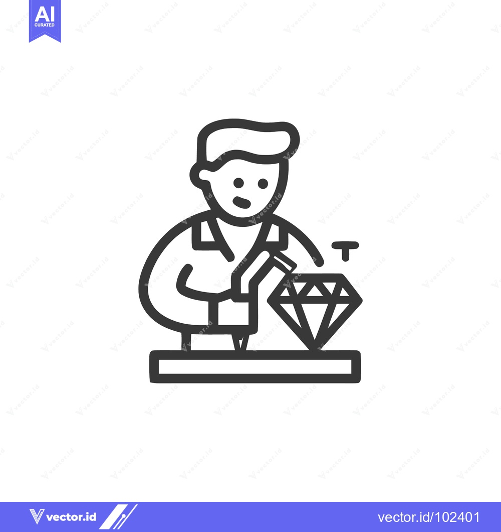 Premium Vector dari Minimalist Line Icon of Jeweler Crafting Diamond with Tool, Illustrati